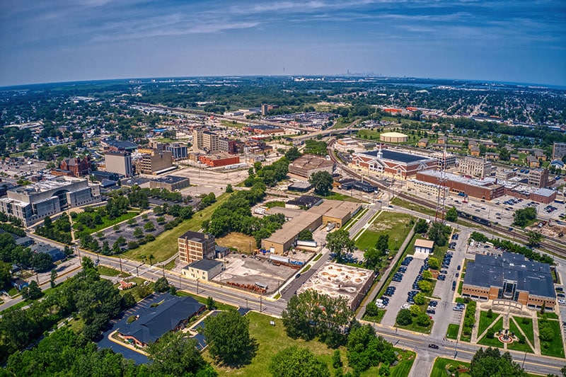 An aerial view of Hammond, a city our Hammond drug rehab serves.