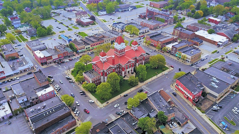 An aerial view of Crown Point, IN, an area our drug rehab serves.