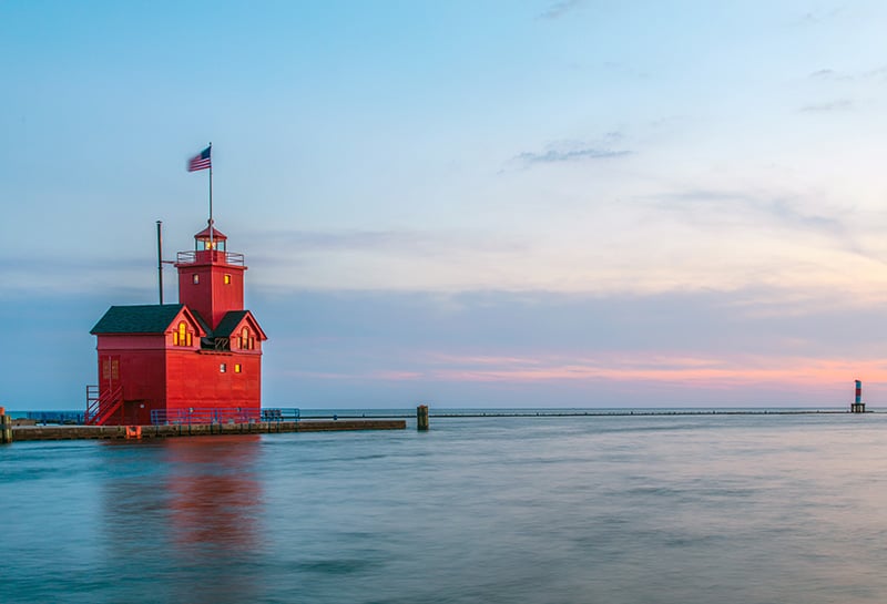 View of a lighthouse on Lake Michigan near Holland, MI, an area our drug rehab serves.